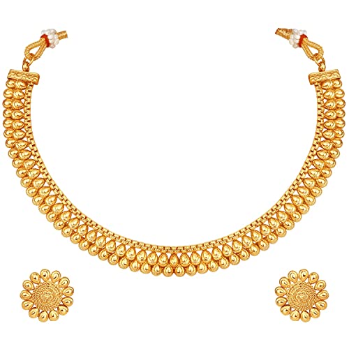 Aheli Indian Traditional Bollywood Gold Colored Necklace with Earrings Jewelry Set for Women