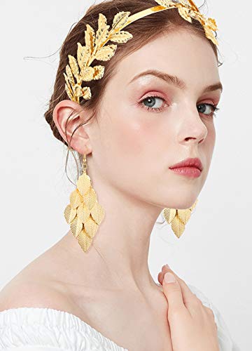 Jstyle Grecian Goddess Costume Accessories Set for Women Leaf Headband Coil Upper Arm Bracelet Dangle Earrings for… - Image 4