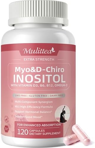 Mulittea Myo-Inositol & D-Chiro Supplement for Women - 14-in-1 Liposomal Inositol with Folic Acid,Omega-3 & Multivitamin for Hormone Balance,Support Ovarian,Skin & Mood- 40:1 Vegan 120 Capsules