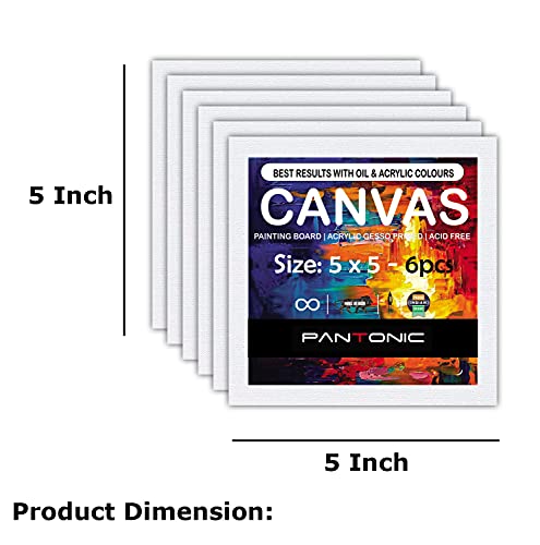 Image of PANTONIC 6 Pieces 5 x 5 Inch, Medium Size Canvas Boards for Painting, Acrylic Oil Painting Board 6 Pcs Set, White Color