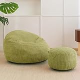 MAXYOYO Sitzsack mit Fußhocker für Kinder, Cord Bean Bag Sofa & Pouf mit Schaumstofffüllung, Lounge Sessel mit Griff für Wohnzimmer, Schlafzimmer, Gaming, Lesen, Entspannen