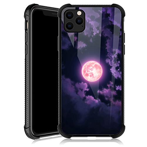 iPhone 11 Pro Max Case,Purple Nebula Moon iPhone 11 Pro Max Cases for Girls,Tempered Glass Back Cover Anti Scratch Reinforced Corners Soft TPU Bumper Shockproof Case for iPhone 11 Pro Max Moonlight
