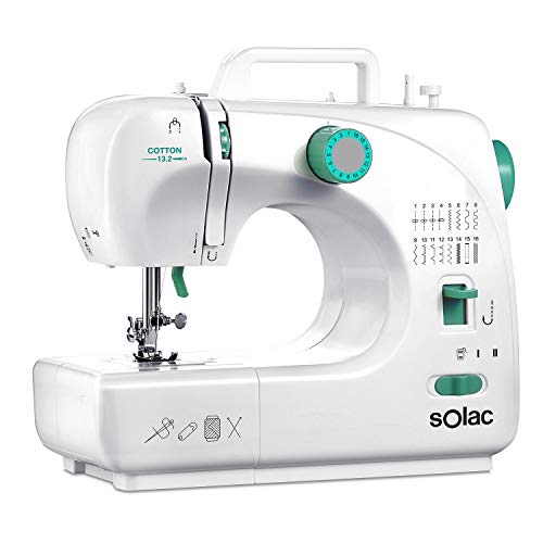 Solac SW8231 Cotton 13.2 naaimachine, 16 steken, automatische knoopsgaten, 4 standen, vrije arm, verticaal belastingssysteem, werking met en zonder pedaal, draaggreep, 2 spoelen, 2 naalden, wit - Image 3