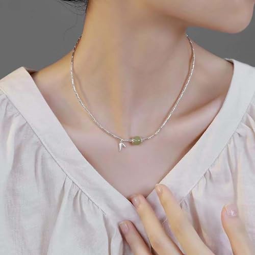 Collier de perles de jade vert argent style bohème chic quotidien
