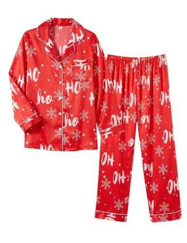 Image of Ekouaer Women Satin Pajamas Set Classic Button Down Long Pjs Set