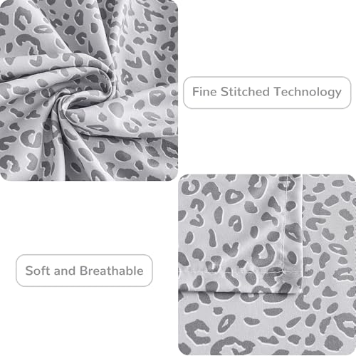 Image of Mooreeke Leopard Cheetah Printed Twin Bed Sheets, Soft Microfiber Bedding Sheets & Pillowcases, Deep Pocket Non-Slip Fitted Twin Sheet, Silver Grey Animal Pattern Bedsheets