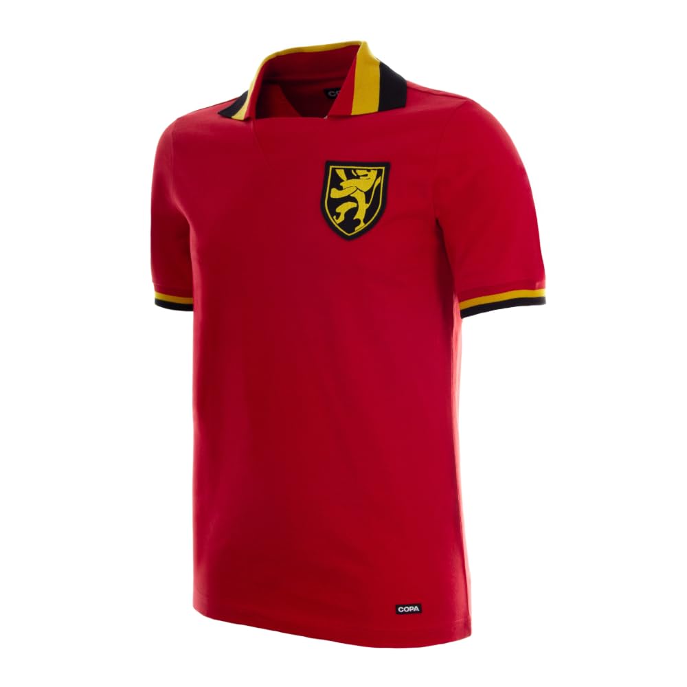 Belgium 1960'S Short Sleeve Retro Football Shirt Polyester Made By: Copa Classics Men's Red Medium