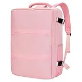 Carry On Backpack for Women & Men – Airline Approved Underseat Size, 15.6' Laptop Compartment, TSA-Friendly 180° Opening, Anti-Theft Business Travel Backpack with Trolley Sleeve(Pink, Medium)