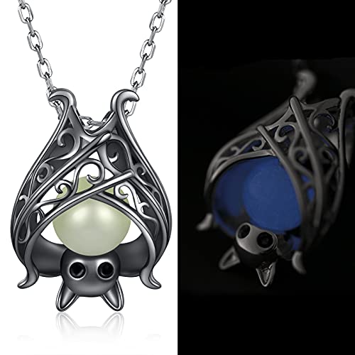 Cute Bat Necklace Sterling Silver Glowing in The Dark Animal Pendant Little Witchy Halloween Jewelry Gift for Women3
