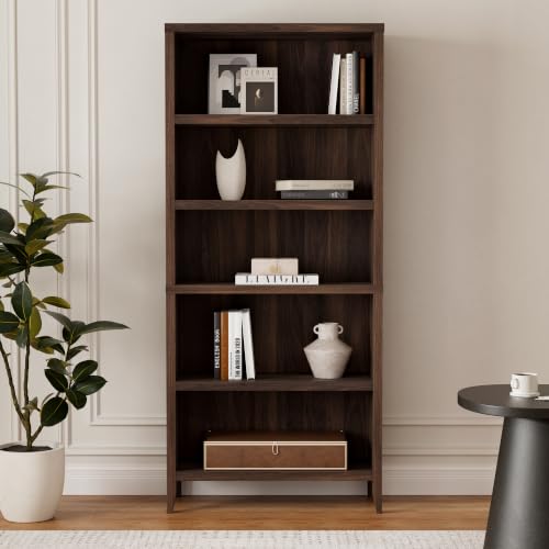 Image of EYYTHUNG Farmhouse 71 inch Tall Bookshelf Set of 2, Large Freestanding Wooden Open Bookcase with Adjustable Shelf, Wood Display Book Shelf for Living Room, Office, Brown