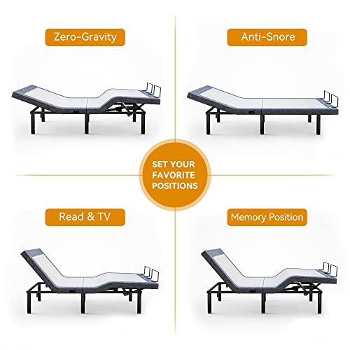 Pomt Adjustable Bed Base Quick Assembly Adjustable Frame Electric Bed With Wireless Remote Independent Head And Foot Incline Dual Usb Charging Ports Under Bed Nightlight Side Bag #TOP3