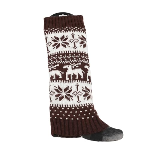Image of Women Fall Winter Knit Leg Warmers Christmas Snowflake Elk Print Fleece Lined Boot Cuffs Holiday Socks