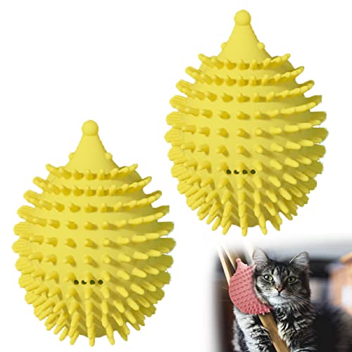 Image of Cat and Dog Grooming Brush Wall Mount, Yellow (4.5in x 3.3in x 2.9in, 1 Count, Self Cleaning, Corner-fitting, Promotes Grooming and Entertainment)