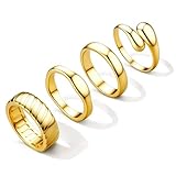 FIASASO Chunky 14K Gold Plated Rings for Women Non Tarnish - 4Pcs 14K Thick Gold Plated Statement Rings Set Fashion Stackable Ring Trendy Waterproof Chunky Dome Ring Size 9