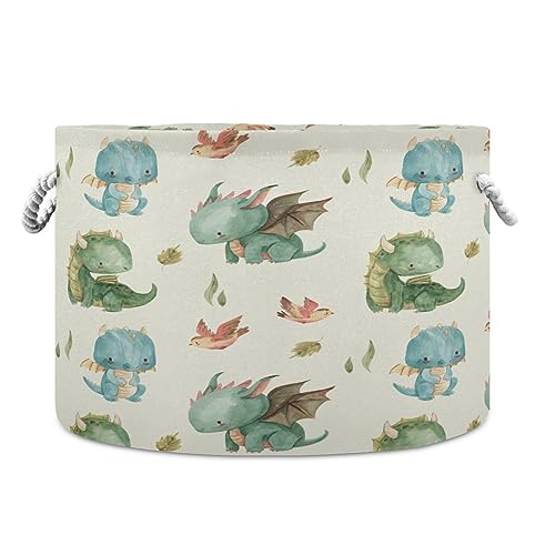 Image of YETTASBIN Watercolor Cute Dragon Cotton Rope Basket Large Round Baby Laundry Basket Toy Blanket Books Storage Bin for Bedroom Bathroom Nursery Home Decor, 20 x 14 Inch