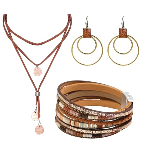 XFSRG Schmucksets Für Damen Mit Vintage Halskette Boho Ohrringe Und Lederarmband Perfekt Für Alltag Und Besondere Anlässe XFSRG Schmucksets Für Damen Mit Vintage Halskette Boho Ohrringe Und Lederarmband Perfekt Für Alltag Und Besondere Anlässe