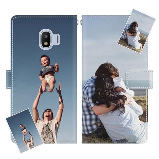 JGOYGYI Personalisierte Leder Handyhülle kompatibel mit Samsung Galaxy Grand Prime Pro (2018)/J2 Pro 2018,Individuelle Eigenem Foto Bild Text Bildern Foldable Flip Klapphüllen Case hülle+Handykette