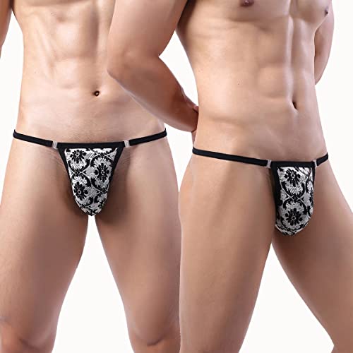YuKaiChen Men's Sexy String Bikini Underwear Ice Silk Jockstrap Lace Briefs Low Rise 5-Pack023