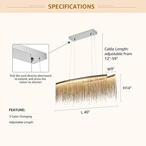 Moooni Post-Modern Rectangle Aluminum Tassel Linear Chandelier Rectangular Pendant Light Fixture For Dining Room Kitchen Island Over Table L40 #TOP3