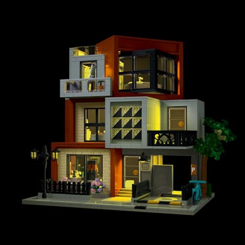 Image of Modern Villas LED Lights Apartment Architecture Building Kit,3 Tier Villas Building Blocks Mould Toy,for 12+ Years Teenager,Adults (1399pcs)