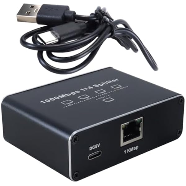 Przełącznik LAN 1 do 4, Rozdzielacz Sieci Ethernet 1000 Mb/s, 4 porty Komputera, Przełącznik, Koncentrator, Router, ADSL, Dekoder, Telewizja Cyfrowa itp.