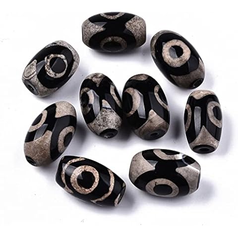 Boutigem 10pcs Tibetan Style dZi Beads Natural Agate Beads Oval 3-Eye Amulet Bracelets Necklaces Buddhism Jewelry 19~24x13~15mm Cover