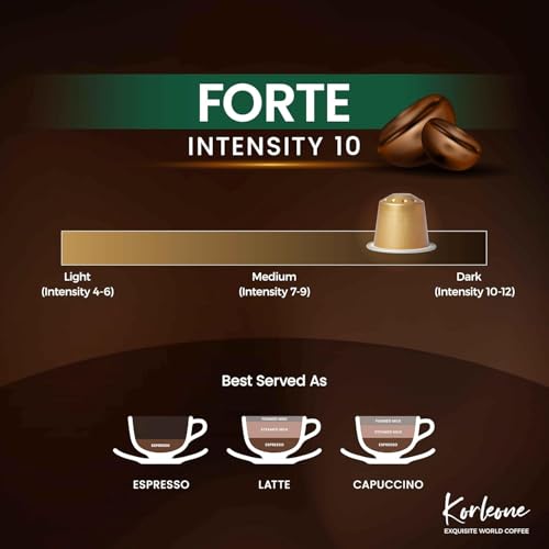 Image of KORLEONE Forte Aluminium Nespresso Compatible Coffee Pods 60 Capsules Arabica Robusta Blend Intensity 10 Medium to Dark Roast Level (Pack of 6)