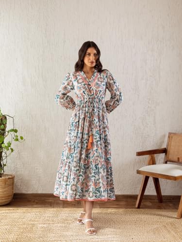 Image of GRECIILOOKS Women Dress | Elegant V Neck Casual Western Dresses | Women's Printed Maxi Dress | Floral Printed Dress for Womens | Trendy Vacation, Party & Beach Outfit