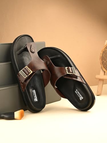 Image of DOCTOR HEALTH SUPER SOFT Men's Stylish Cushioned Slippers | Breathable, Skid Resistant, Adjustable Strap | PU Double Density Anti-Slip Casual Footwear for Everyday Comfort