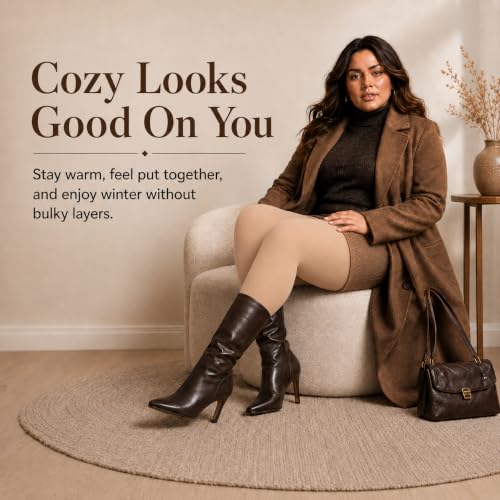 Image of DancMolly Plus Size Fleece Lined Tights Winter Warm Womens Tights, High Waisted Opaque Pantyhose