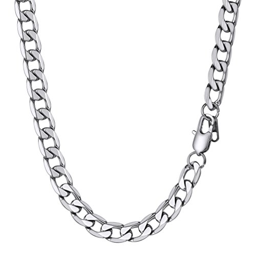 PROSTEEL Mens Cuban Chain Necklace, Curb Link Chains Silver/Gold Plated, 4mm/6mm/9mm/13mm Width, 18"-30" Inches, Hip Hop Jewellery -Send Gift Box 20"(51 CM) Silver-9mm