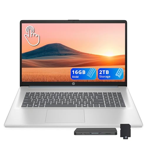 Image of HP 17.3 inch HD+ Touchscreen Laptop, Intel Ultra 7 255U, 16GB RAM, 2TB Storage (1TB SSD+1TB Docking Station Set), Intel Graphics, Numeric Keypad, 720p HD Camera, Copilot, Wi-Fi 6, Win 11 Home, Blue