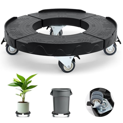 Humagineer Trash Can Dolly Wheels, Adjustable 15-19 Inch Round Roller with Locking Wheels 440 LBS Heavy Duty Drum Cart Multi Function Rolling Dollies Stand Plant Caddy, Black