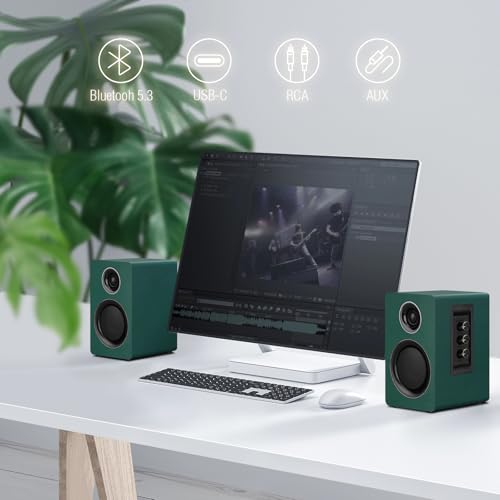 Image of Computer Speakers, Bluetooth 5.3, USB-C, AUX /RCA, 3.5-Inch Woofer, Green