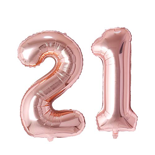 Image of Rozi Decoration Twenty One 21 Number Foil Balloon Rose Gold For 21St Birthday Party Theme Decoration 32 Inch Size, Helium Eligible, 2 Pieces