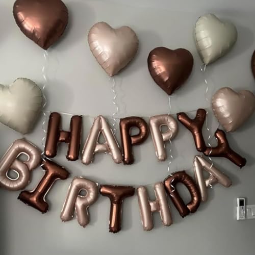 Image of Brown Apricot Heart Balloons, 10Pcs Coffee Cream Beige Foil Heart Shape Balloons, 18inch Nude Neutral Foil Balloons for Helium Valentines Decorations for Engagement, Brithday, Baby Shower, Wedding