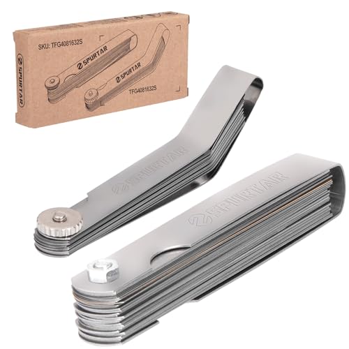 Spurtar 2 Stk. Fühlerlehren-Set 32-Blatt gerade Fühlerlehre und 16-Blatt gekröpfte Fühlerlehre Füllerlehre SAE Metrisch Füllerlehren-Set Fühlerlehren für Ventile, Gitarre, Zündkerze, Kolben messen