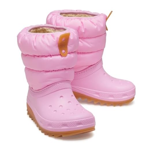 Crocs Classic Neo Puff Boot (Little Toddler/Big Kid) Snow, Pink Tweed/Gum, 6 US Unisex