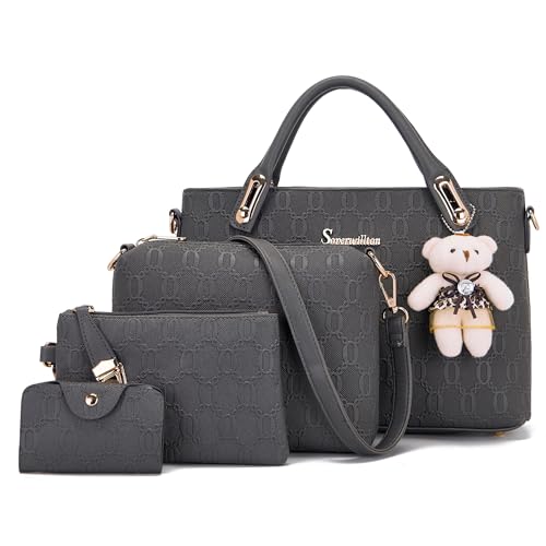 Soperwillton Handbag for Women Fashion Tote Shoulder Bag Top-Handle Handbags Satchel Purse Set 4pcs
