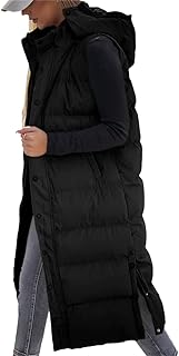Grlasen Womens Long Puffer Vest Hooded Sleeveless Winter Coats Quilted Warm Zip Up Padded