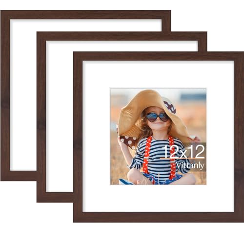 Vittanly 12x12 Picture Frame Set of 3 for Wall Mount Display, Light Brown