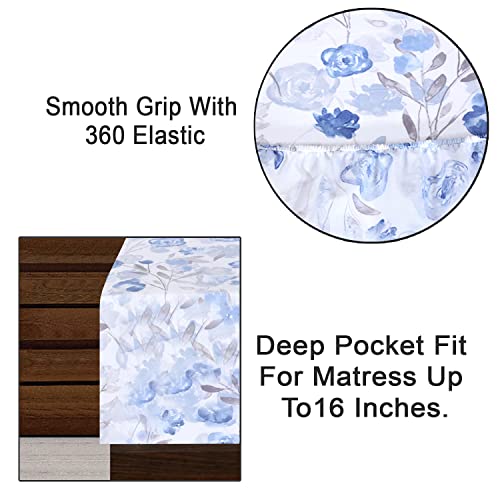 RUVANTI 100% Cotton Full Size Bed Sheets, 4 Pieces, Soft & Breathable Percale Weave Bedding, Deep Pocket 16", Hotel Standard, Crisp Cool Feel, Durable, Perfect Sheet Set Floral, Monotones