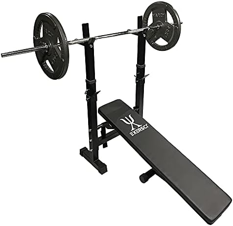 Exersci Compact Foldable Bench with Rack and Dip Bars - Bench press, Incline, Bench Fly, Tricep dips, Home Gym, Fitness, Weight Lifting