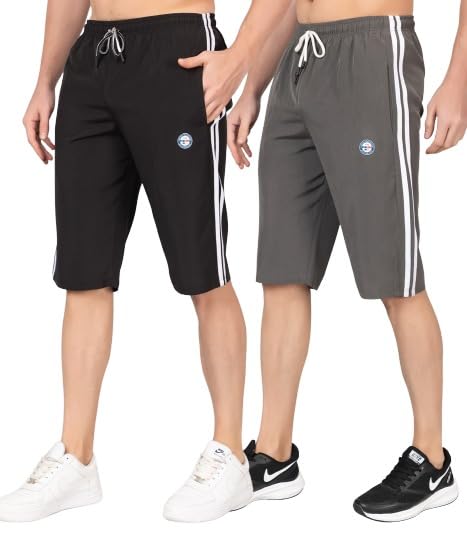 Men's Regular Fit Three by Fourth | Side Stripes Capri | 3/4, Man Capri | Three Quarter Capri for Men | Dubble Stripes Three Fourths Pack 2-image-12