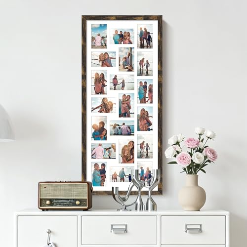 Image of DUENPY 16x38 Collage Picture Frame 4x6 Collage Frame Displays twenty 4x6 inch Photos Available Horizontal Wall Mounting Display and Vertical Brown