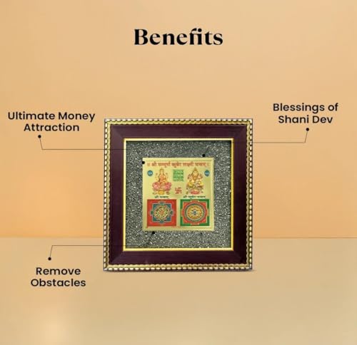 Image of Lakshmi Kuber Yantra on Raw Pyrite Frame | Pyrite Attracts Money, Yantra Brings Wealth | Invoke Laxmi & Kuber for Blessings & Stability | Vastu items for Home & Office | 19x19x1 cm | 1 Piece