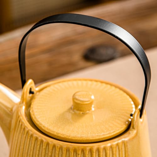 Image of Yundu Ceramic Teapots for Tea, 1000ml /33.8oz Tea Pot with Infusers for Loose Tea, Striped Tea Pot with Removable Tea Infuser - Reactive Mustard