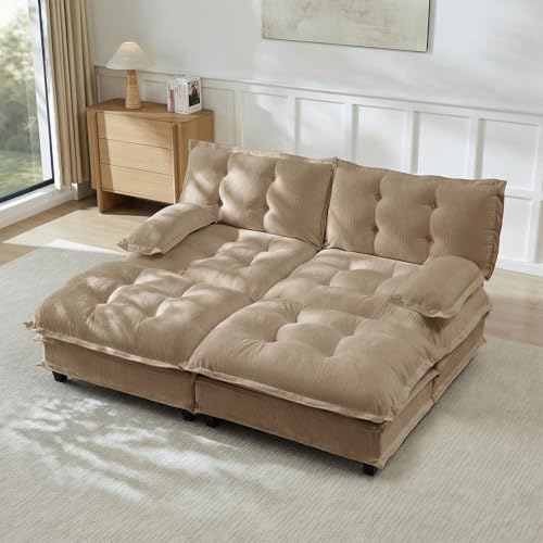 Image of 77 inch U-Shaped Sectional Couches for Living Room, Light Coffee 2 Seater Modern Chenille Deep Seat Sofa Set, Salas para Casa, High Back Love Seat Couches, Cloud Modular Sectional Sets with 2 Ottoman