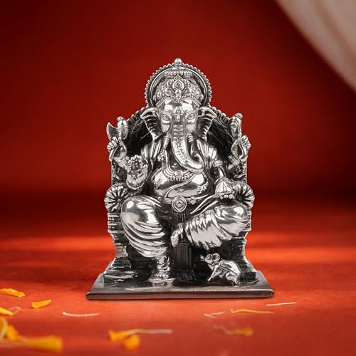Image of Artarium Lalitasana Ganesha Idol 999 Pure Silver (15 gm), Ganpati Bappa Murti for Pooja, Home Mandir, Office Decor, Auspicious Gift for Diwali, Housewarming & Festivals - 2.5 Inch