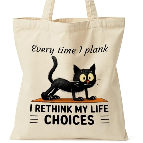 Zallobee Funny Cat Yoga Tote Bag, Fitness Gift Canvas Bag, Double-Sided Print, Inner Pocket by Zallobee - Used condition - US$11.44
